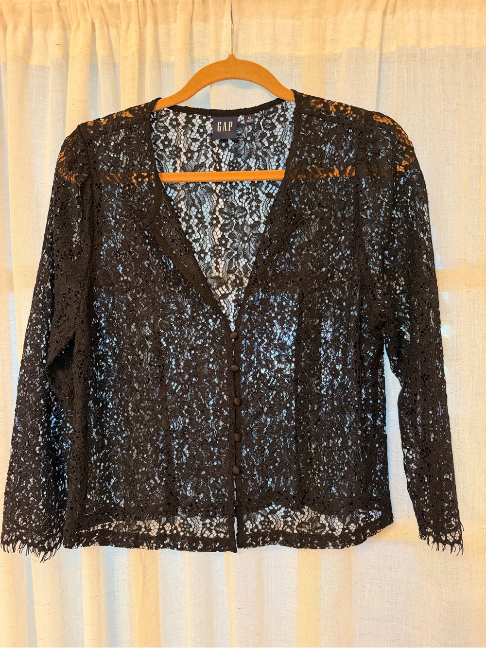 GAP Black Lace Button-Front Blouse